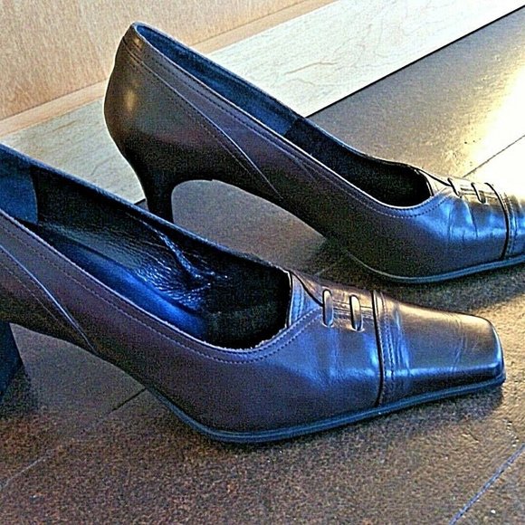 Pegabo Brown Italian Leather Slip On Side 6.5 Pump Heel Square Toe Designer Shoe - Picture 9 of 16